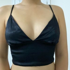 ZARA SATIN EFFECT CROP TOP IN BLACK